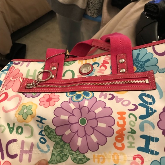 Coach Pink and Purple Floral Tote Bag - Picture 1 of 7